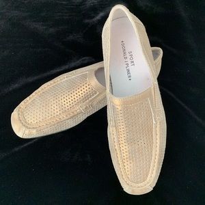 Donald J. Pliner Gold Suede Loafers.